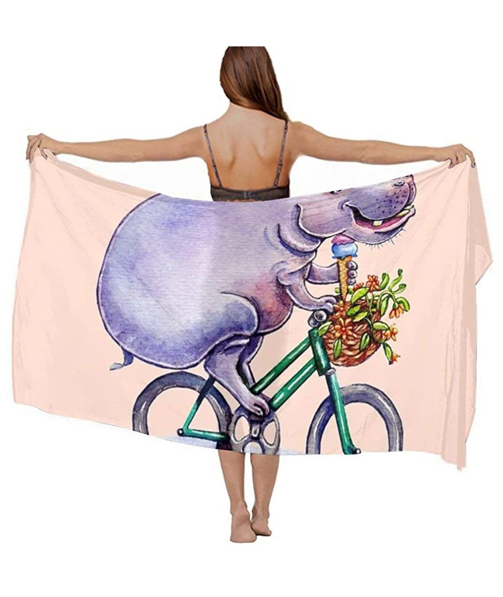 Cover-Ups Women Chiffon Scarf Sunscreen Shawl Wrap Swimsuit Cover Up Beach Sarongs - Hippo Hippopotamus on Bike - CX19C6NIW7O...