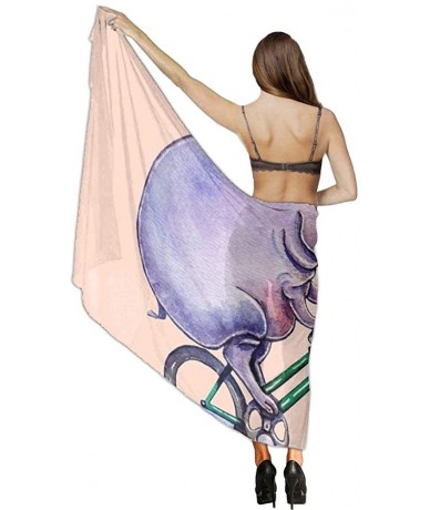 Cover-Ups Women Chiffon Scarf Sunscreen Shawl Wrap Swimsuit Cover Up Beach Sarongs - Hippo Hippopotamus on Bike - CX19C6NIW7O...