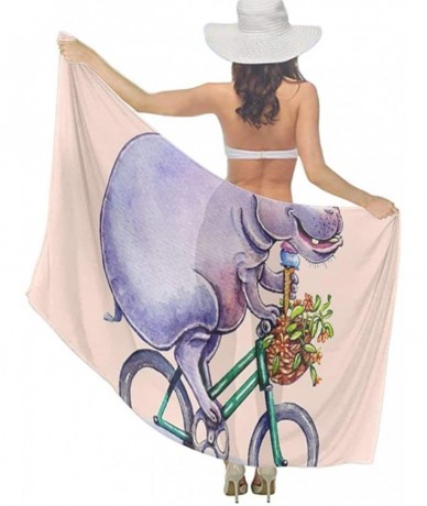 Cover-Ups Women Chiffon Scarf Sunscreen Shawl Wrap Swimsuit Cover Up Beach Sarongs - Hippo Hippopotamus on Bike - CX19C6NIW7O...