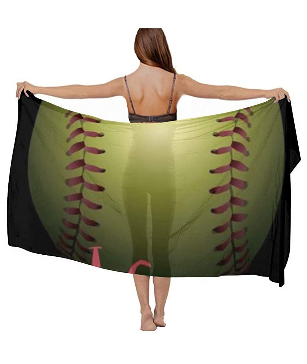 Cover-Ups Women Chiffon Sarong Beach Bikini Cover Up Wedding Party Shawls Wraps - I Love Softball - C8190HK64G7 $45.47