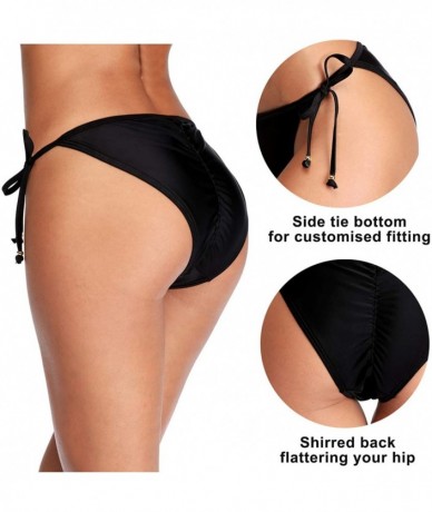 Bottoms Women's Bikini Bottoms Ruched Swim Bottoms Full Coverage Swim Briefs - Side Tie/Black - CN18KGZTA3Q $31.94