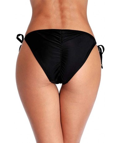 Bottoms Women's Bikini Bottoms Ruched Swim Bottoms Full Coverage Swim Briefs - Side Tie/Black - CN18KGZTA3Q $31.94