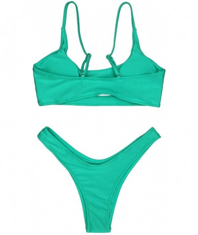 Sets Women's Sexy Scoop Neck Cutout Strappy Cheeky Bottom Bikini Sets 2PCS Swimsuits - Green - CU18EATKOQ4 $40.41