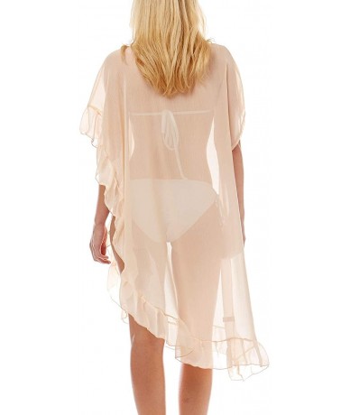 Cover-Ups Women's Summer Half Ruffled Chiffon Bikini Beach Cover Up Sheer Lace Bathing Suit Beachwear Long Dress. Solid Beige...