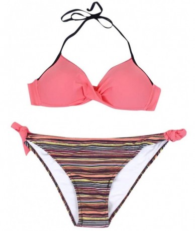 Sets Women's Swimsuit Halter Halter Strap Solid Print Bikini Set(S-Watermelon Red-XL) - S-watermelon Red - CF196U7R4UW $24.80