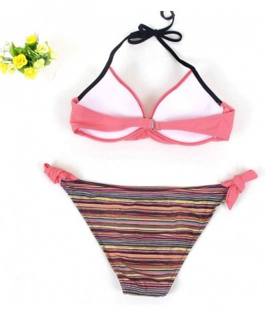 Sets Women's Swimsuit Halter Halter Strap Solid Print Bikini Set(S-Watermelon Red-XL) - S-watermelon Red - CF196U7R4UW $24.80