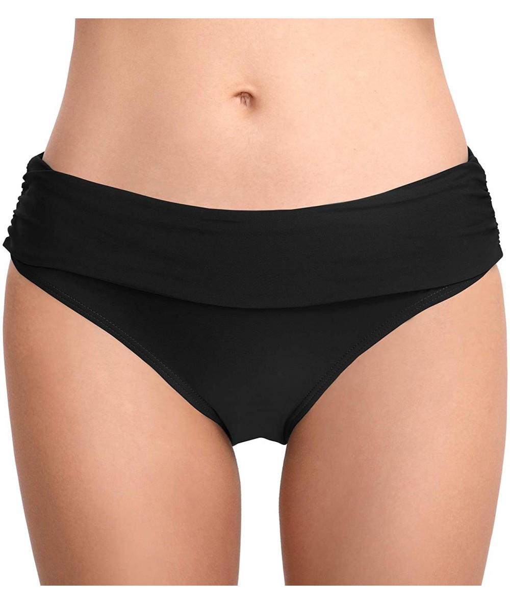 Bottoms Women's Elastic High Waisted Swim Bottom Ruched Bikini Tankini Swimsuit Briefs - 02black - C218OACZSHS $27.12