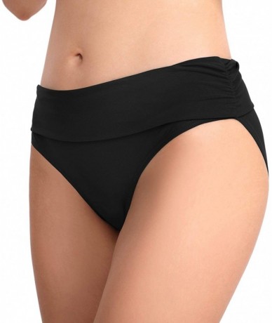 Bottoms Women's Elastic High Waisted Swim Bottom Ruched Bikini Tankini Swimsuit Briefs - 02black - C218OACZSHS $27.12