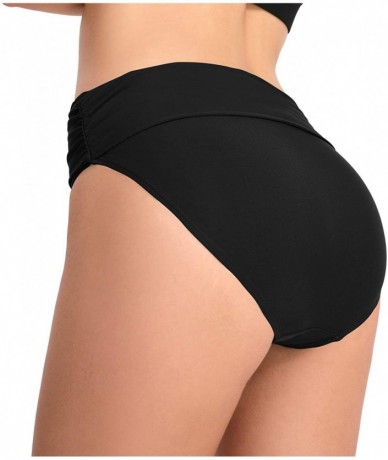 Bottoms Women's Elastic High Waisted Swim Bottom Ruched Bikini Tankini Swimsuit Briefs - 02black - C218OACZSHS $27.12