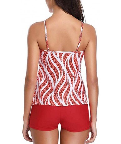 One-Pieces Women Dot Tank Top With Boyshorts Tankini Set Bathing Suits - 1 Red - C6194IXMCGW $44.75