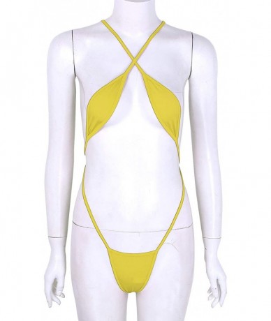 One-Pieces Woman Micro Bikini Thong Swimsuit One Piece Bodysuit Monokini Swimwear Slingshot Lingerie - Yellow - CX199CN7Q4G $...