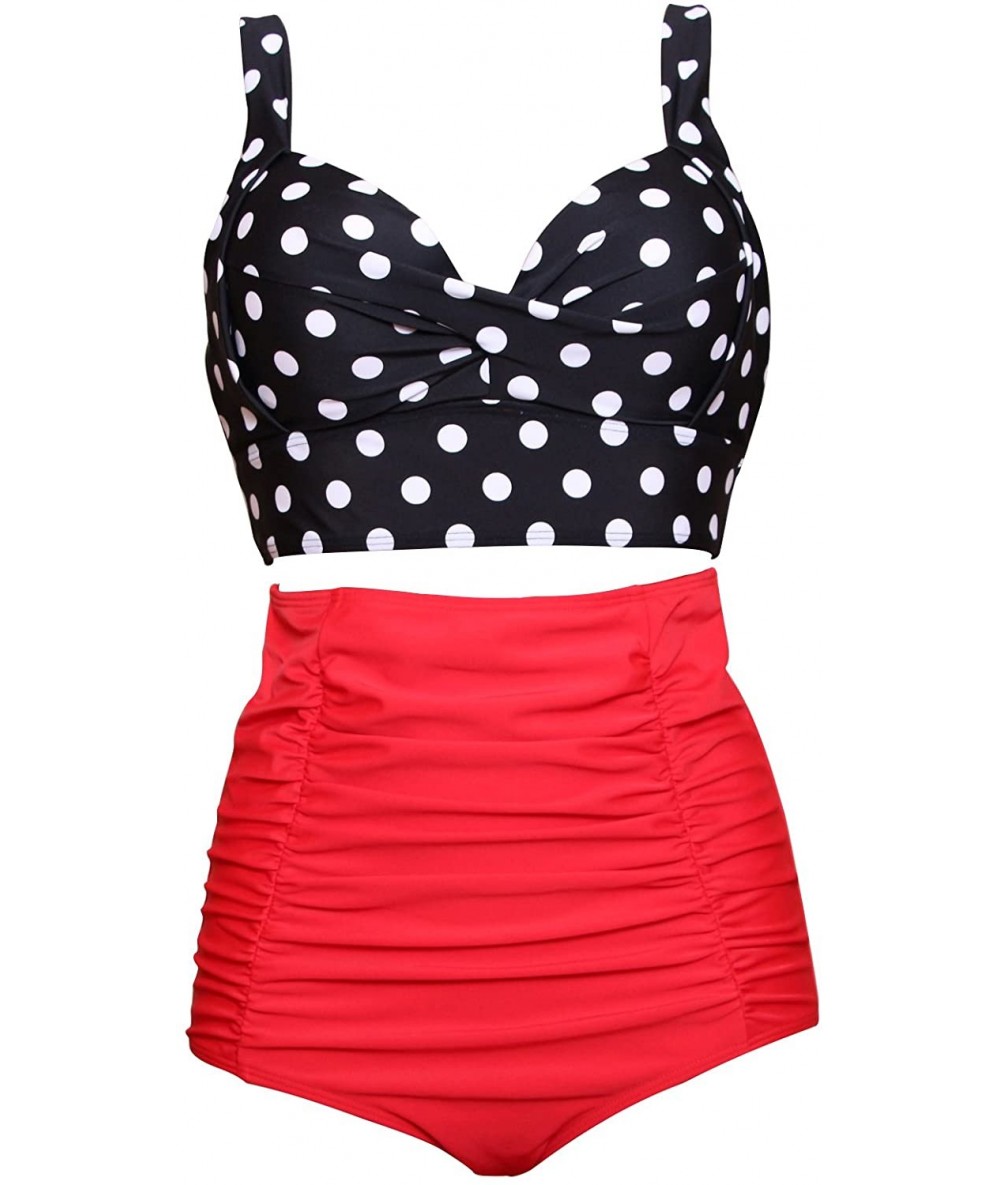 Sets Plus Size Women Bikini Push Up Top with Underwire High Waist Two Piece Swimsuit - Polka Dot - CP1803RUIYA $44.64