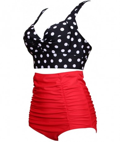 Sets Plus Size Women Bikini Push Up Top with Underwire High Waist Two Piece Swimsuit - Polka Dot - CP1803RUIYA $44.64