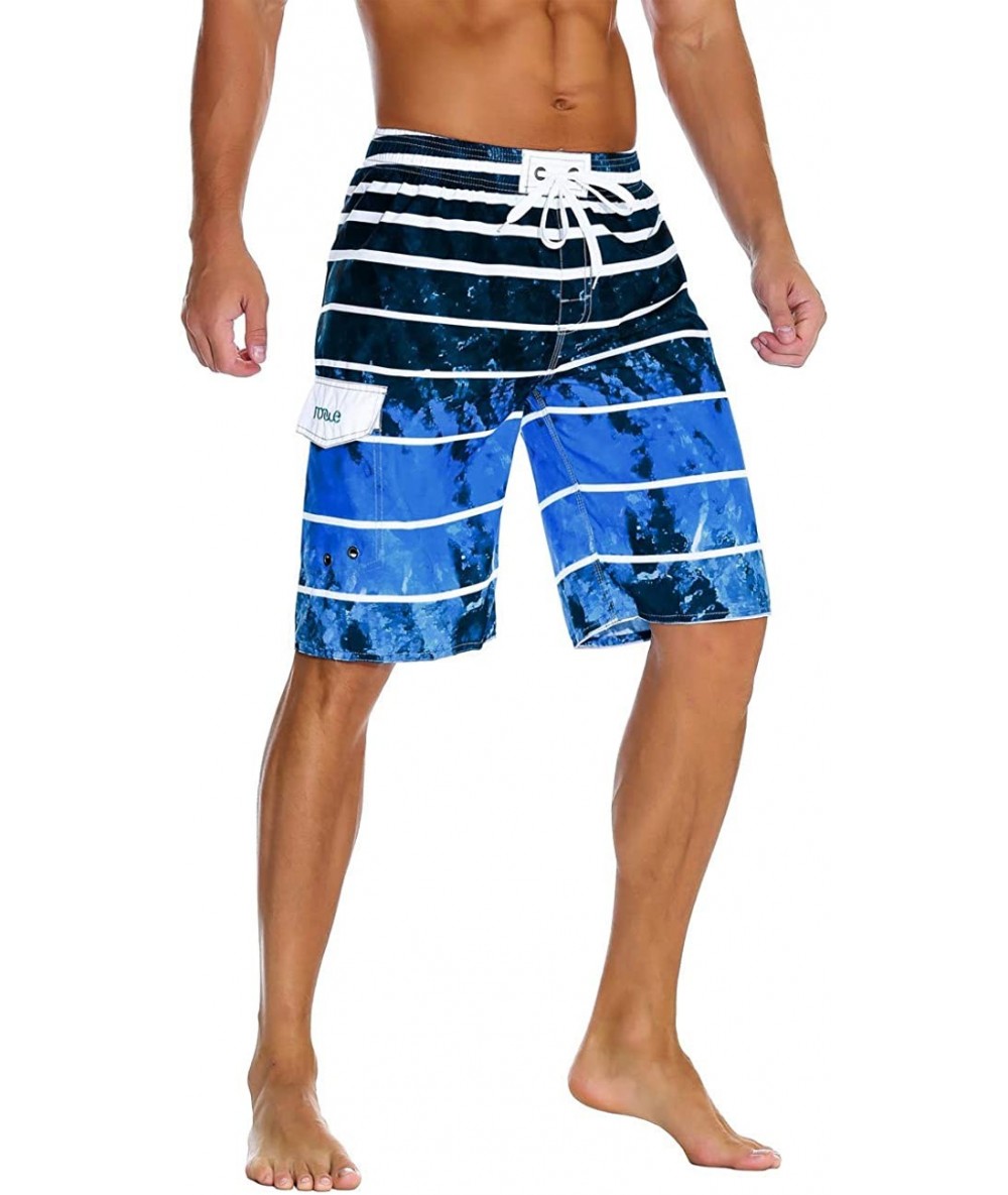 Trunks Men's Swim Trunks Colortful Striped Beach Board Shorts with Lining - Blue-1 - CR18CG80K65 $35.43