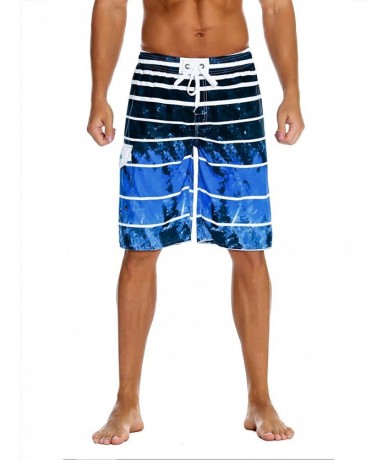 Trunks Men's Swim Trunks Colortful Striped Beach Board Shorts with Lining - Blue-1 - CR18CG80K65 $35.43