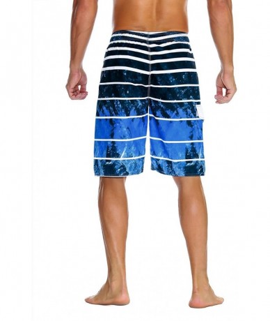 Trunks Men's Swim Trunks Colortful Striped Beach Board Shorts with Lining - Blue-1 - CR18CG80K65 $35.43