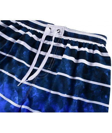 Trunks Men's Swim Trunks Colortful Striped Beach Board Shorts with Lining - Blue-1 - CR18CG80K65 $35.43