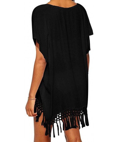 Cover-Ups Women's Tassel Chiffon Beach Bikini Bathing Suit Cover Up - Black - C818CK4NAG9 $27.87