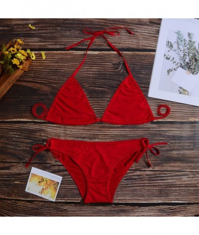 Board Shorts Women Tie Side Bottom Padded Top Triangle Bikini String Beach Bathing Suit Two Piece Swimsuit - Red - CI196OYKS6...