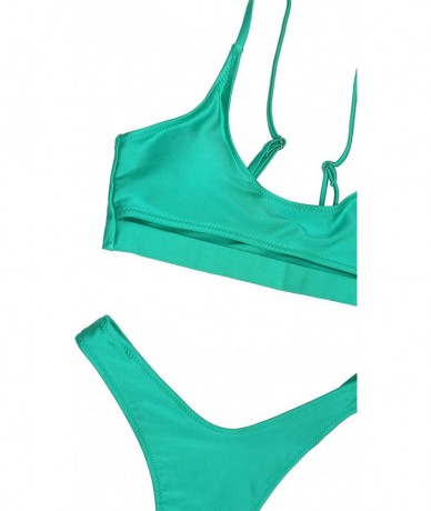 Sets Women's Sexy Scoop Neck Cutout Strappy Cheeky Bottom Bikini Sets 2PCS Swimsuits - Green - CU18EATKOQ4 $40.41