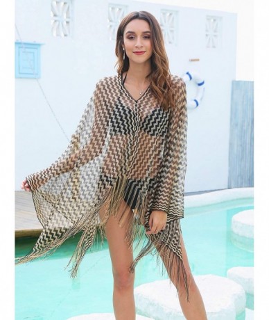 Cover-Ups Women's Bathing Suit Cover Up Crochet Lace for Beach Pool Swimwear Oversized Bikini Swimsuit Dress - Wave Pattern -...