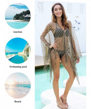 Cover-Ups Women's Bathing Suit Cover Up Crochet Lace for Beach Pool Swimwear Oversized Bikini Swimsuit Dress - Wave Pattern -...