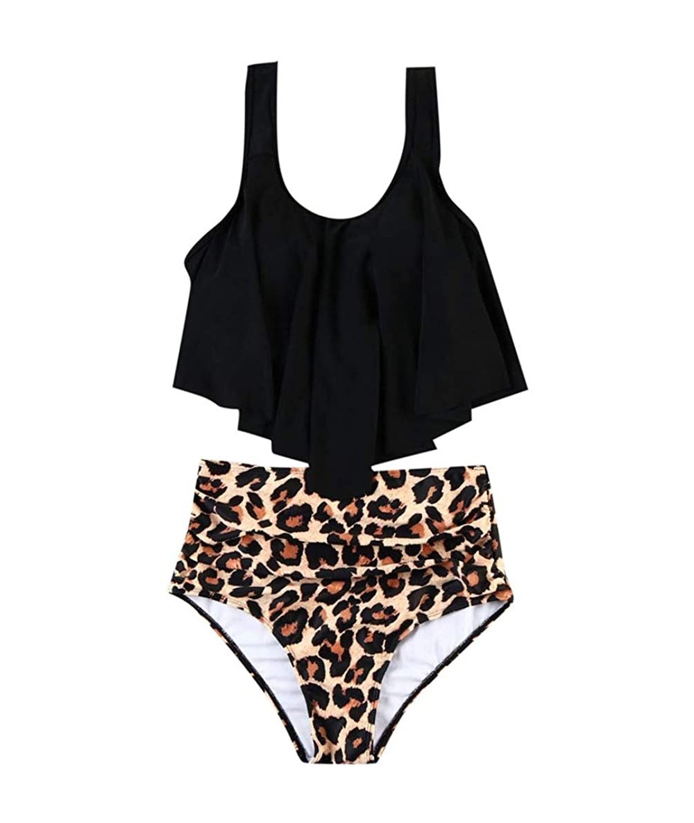 Rash Guards Women's Two Pieces Ruched High Waist Bikini Set - 022 Leopard D - C51992R6KK4 $31.79