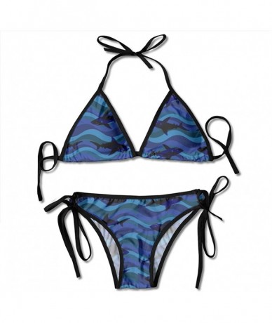 Sets Women's Cheeky Bikini Set-Halter Sexy Two Pieces Swimsuits-Soft and Breathable - Blue Wave Shark - CY198UM0AHH $41.21