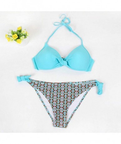 Sets Womens Beach Padded Push-Up Bra Set Bathing Suit Tankini Bikini - Mint Green3 - CE18O2I27RA $31.25