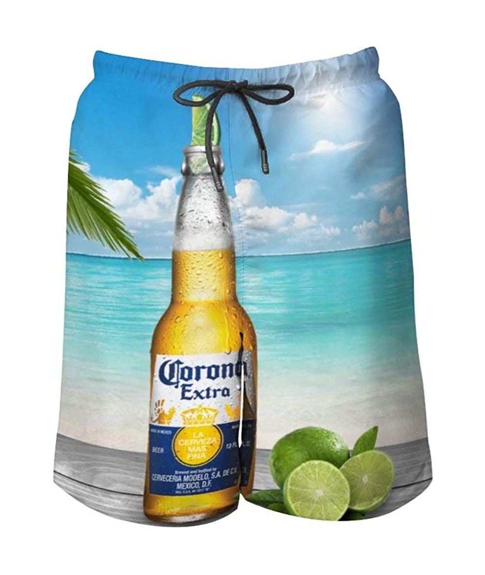 Board Shorts Custom Corona Label Cool Swim Trunks Quick Dry Casual Hawaiian Mesh Lining Beach Board Shorts with Pockets - Cor...