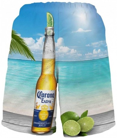 Board Shorts Custom Corona Label Cool Swim Trunks Quick Dry Casual Hawaiian Mesh Lining Beach Board Shorts with Pockets - Cor...