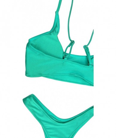 Sets Women's Sexy Scoop Neck Cutout Strappy Cheeky Bottom Bikini Sets 2PCS Swimsuits - Green - CU18EATKOQ4 $40.41