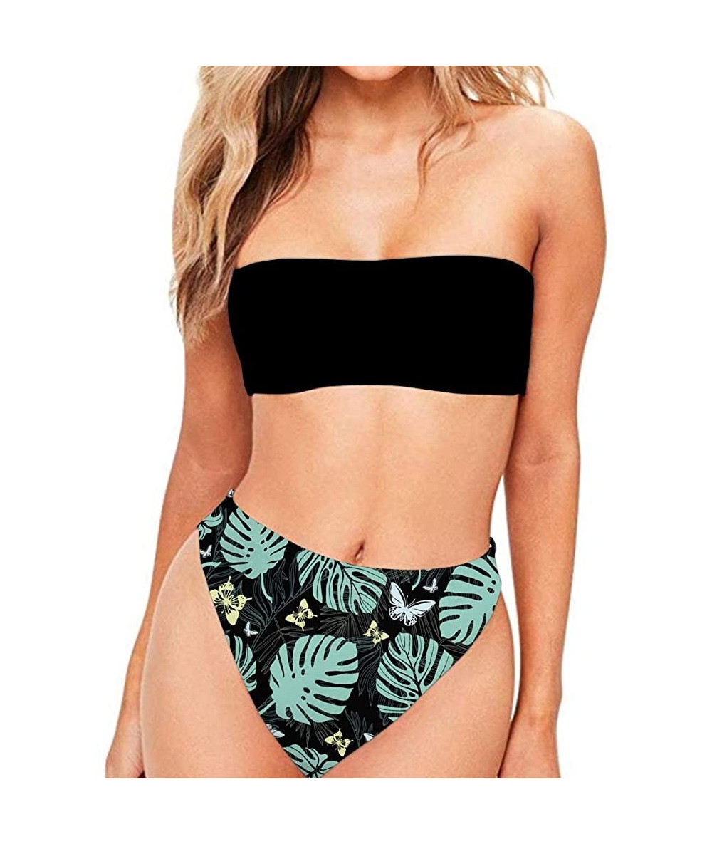 Sets Hawaii Women's 2 Pieces High Cut Bandeau Bikini Strapless High Waist Swimsuits - Hawaii 2 - C418R0ZR7NT $41.04