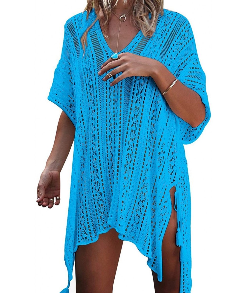 Cover-Ups Women Hollow Out Beachwear Bikini Cover Up Swimwear Swimsuit V Neck Knit Beach Bathing Cover Ups Dress for Ladies -...