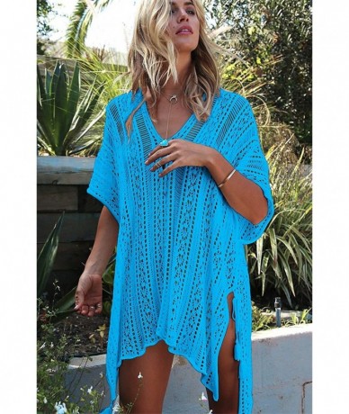 Cover-Ups Women Hollow Out Beachwear Bikini Cover Up Swimwear Swimsuit V Neck Knit Beach Bathing Cover Ups Dress for Ladies -...