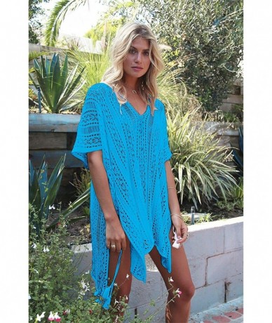 Cover-Ups Women Hollow Out Beachwear Bikini Cover Up Swimwear Swimsuit V Neck Knit Beach Bathing Cover Ups Dress for Ladies -...