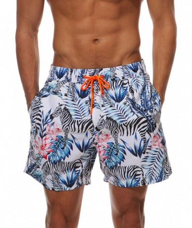 Briefs Mens Quick-Dry Swim Trunks Mesh Lined Printed Boardshorts with Pockets - Zebra/White - C818R0MH20E $35.11