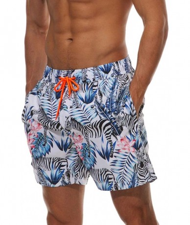 Briefs Mens Quick-Dry Swim Trunks Mesh Lined Printed Boardshorts with Pockets - Zebra/White - C818R0MH20E $35.11