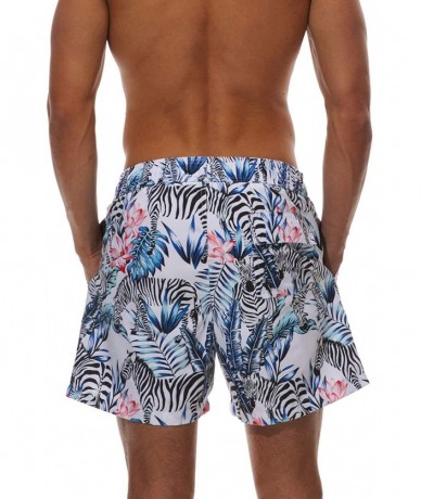 Briefs Mens Quick-Dry Swim Trunks Mesh Lined Printed Boardshorts with Pockets - Zebra/White - C818R0MH20E $35.11