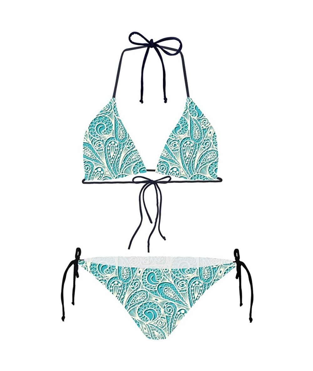 Sets Women's Sexy Bikini Swimsuits Tie Side Bottom Triangle Bathing Suits Flower Pattern Swimwear - Floral Pattern 2 - CR18OL...