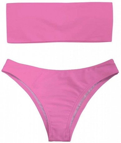 Sets Women's Two Piece Bandeau Bikini Set Sexy Strapless High Cut Swimwear - Pink - CG18QQHGWA2 $48.06