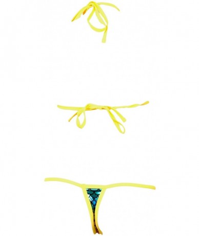 Sets Scale Triangle Bikini Top and Thong Panty (Iridescent Scale Sexy Bikini) - Neon Yellow - CO18D99L84M $33.02