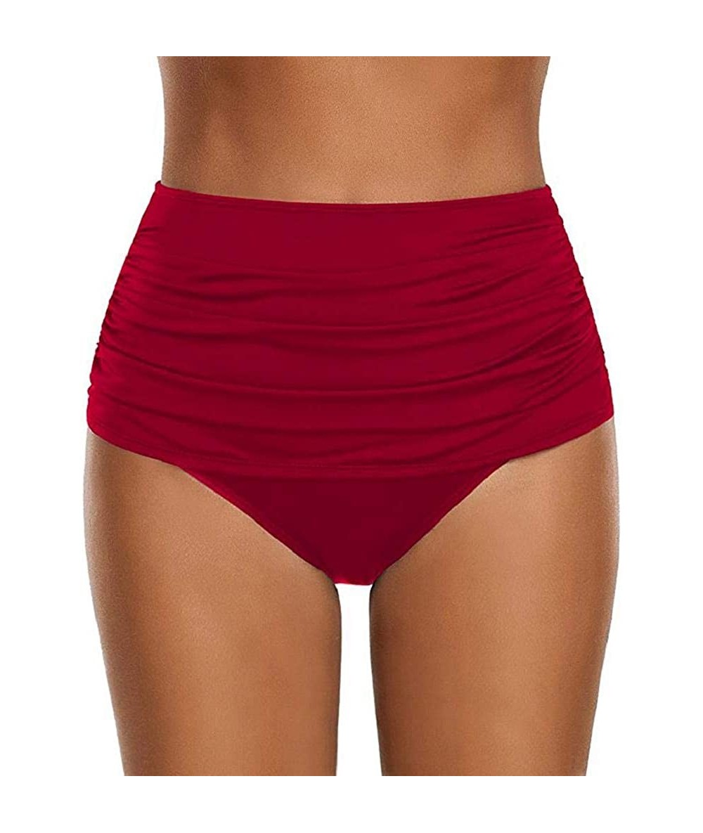 Tankinis Women's High Waist Swim Bottom Ruched Bikini Tankini Swimsuit Briefs Plus Size Bathing Suits - Red - CC18OL6R3IA $23.52