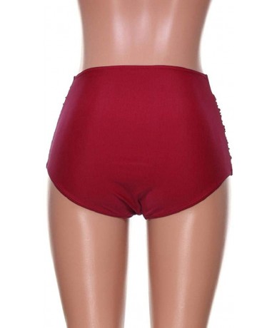 Tankinis Women's High Waist Swim Bottom Ruched Bikini Tankini Swimsuit Briefs Plus Size Bathing Suits - Red - CC18OL6R3IA $23.52