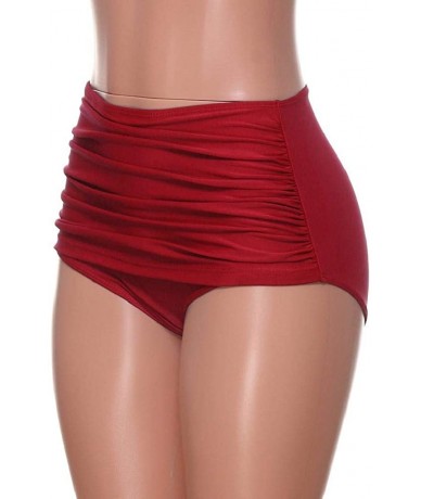 Tankinis Women's High Waist Swim Bottom Ruched Bikini Tankini Swimsuit Briefs Plus Size Bathing Suits - Red - CC18OL6R3IA $23.52