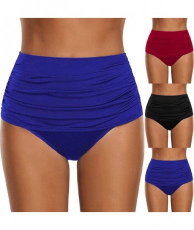 Tankinis Women's High Waist Swim Bottom Ruched Bikini Tankini Swimsuit Briefs Plus Size Bathing Suits - Red - CC18OL6R3IA $23.52