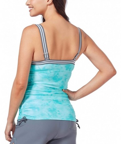 Tops Women's Tie Dye Track Strap Shirred Tankini Top - Pale Aruba - CS196967YZX $75.66