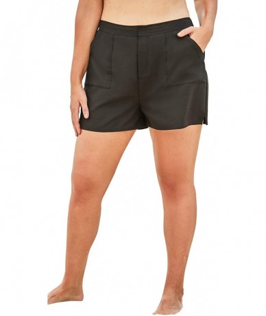 Bottoms Women's Plus Size Cargo Swim Shorts with Side Slits - Black (1729) - C9196XE4A8D $34.81