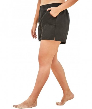 Bottoms Women's Plus Size Cargo Swim Shorts with Side Slits - Black (1729) - C9196XE4A8D $34.81