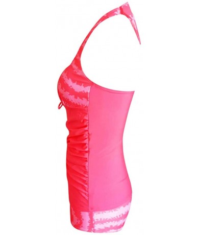 Tankinis Womens Polyester Push-Up Padded Bra Tankini Swimsuit Bikini Shorts - Hot Pink - C5195SI7TQN $35.31